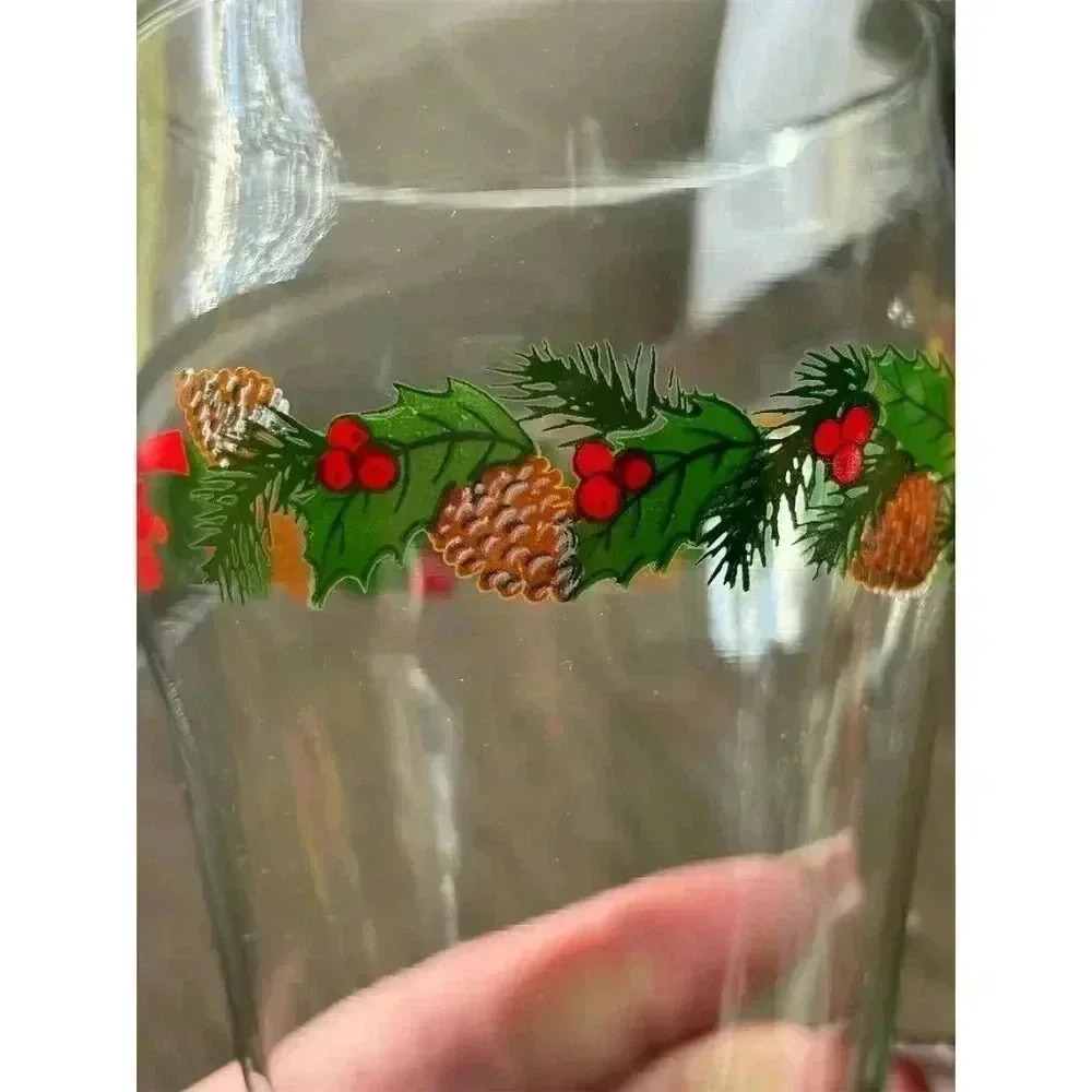 Vintage Coca-Cola Holiday Glass Set of 4 Pine Cones & Holly Design - Picture 3 of 3